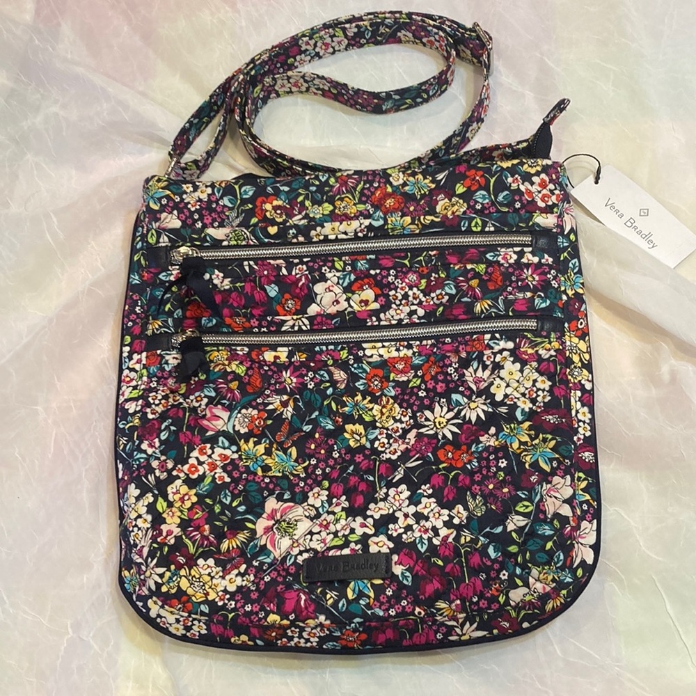 Vera Bradley Navy Floral Quilted Crossbody with Multicolor Blooms